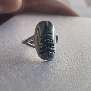 Silver Ring with Tree Design